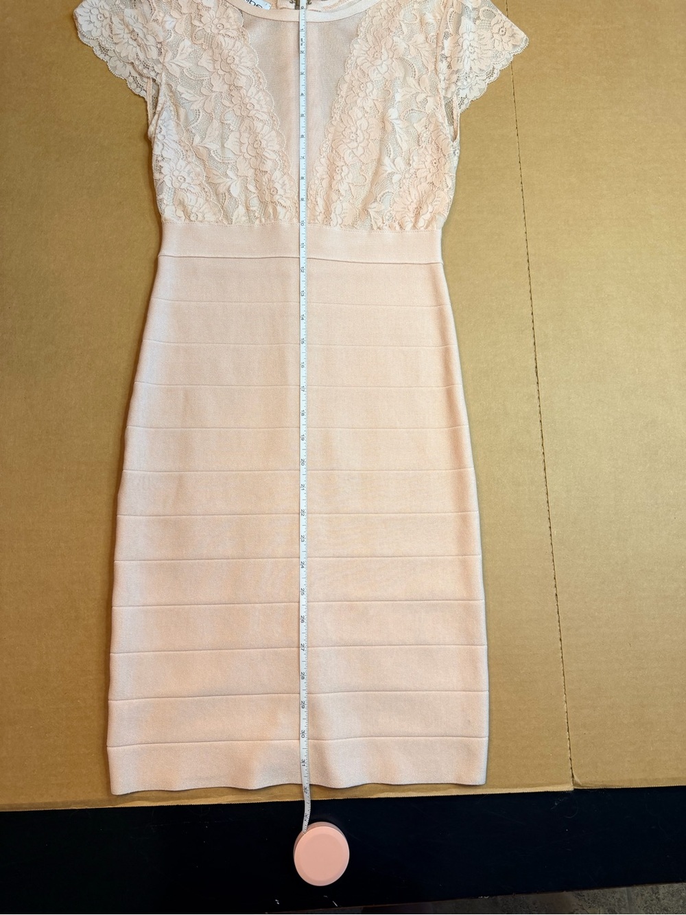 Bebe Blush Pink Lace-Top Midi Bodycon Dress - Picture 2 of 6